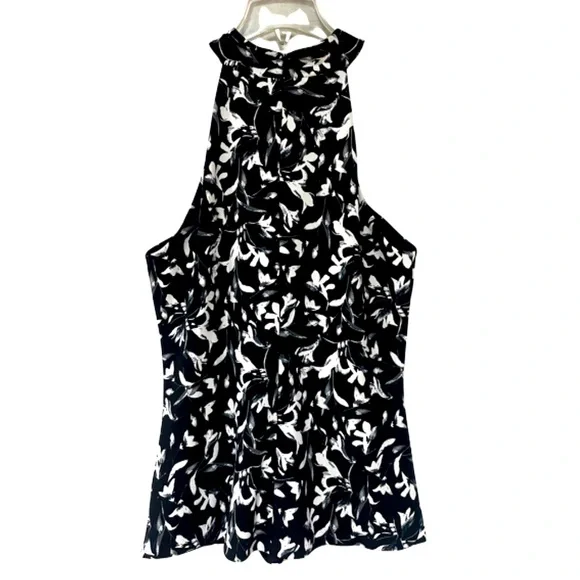 NWT White House Black Market Black White Floral Twist Neck Halter Top Sz L - Picture 2 of 7